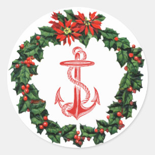 Rond Sticker de Noël en couronne rouge Ancre