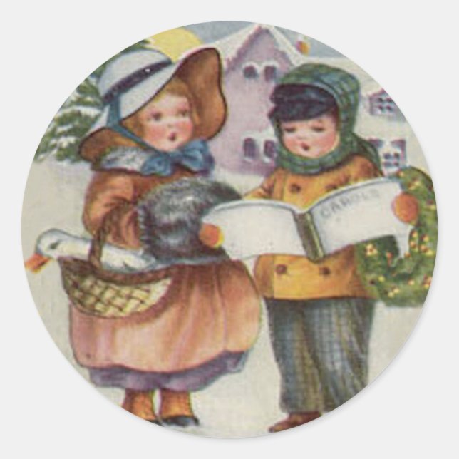 ROND STICKER DE NOËL - ENFANTS CAROL CHANTER (Devant)