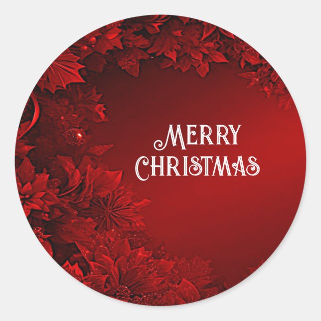 Rond Sticker de Noël Floral Feuille rouge (Devant)
