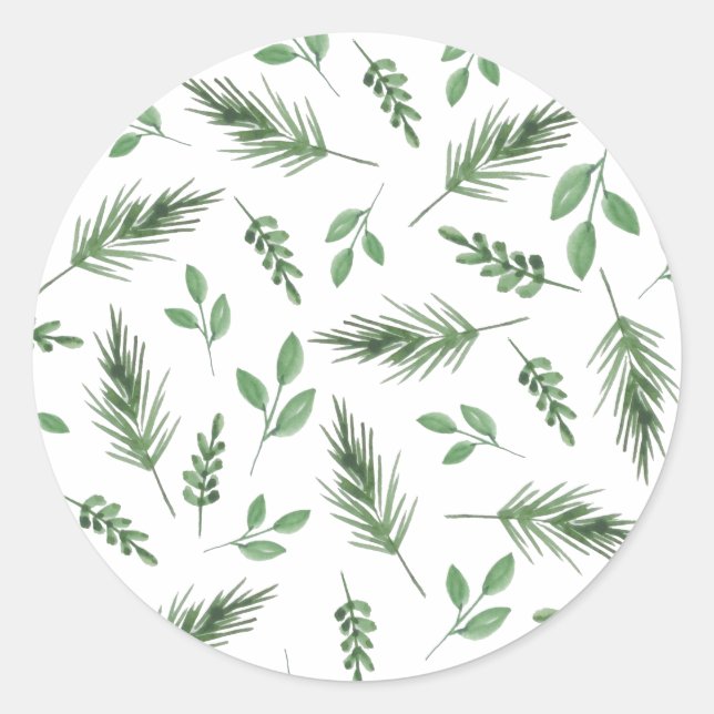 Rond Sticker de Noël Floral Green Winter Bliss (Devant)