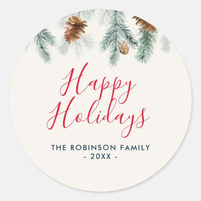 Rond sticker de Noël floral heureux vacances de Noël (Devant)