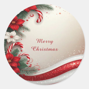 Rond Sticker de Noël Floral Sucres de canne