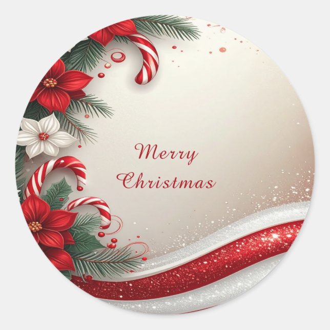 Rond Sticker de Noël Floral Sucres de canne (Devant)