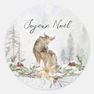 Rond Sticker de Noël français pour loup de paysage de b