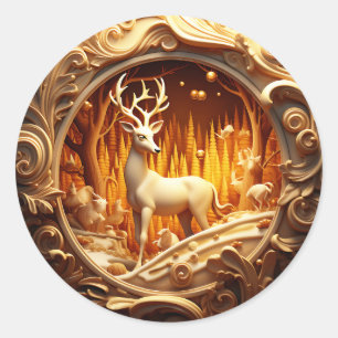 Rond Sticker de Noël Gold Deer
