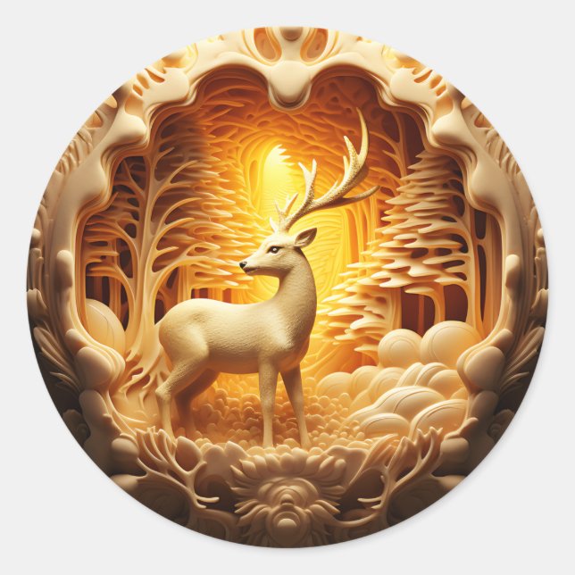 Rond Sticker de Noël Gold Deer (Devant)