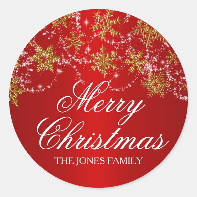Rond Sticker de Noël Gold & Red Snowflake (Devant)