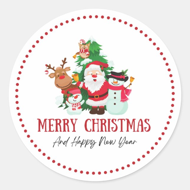 Rond Sticker de Noël Illustration Rouge et Vert (Devant)