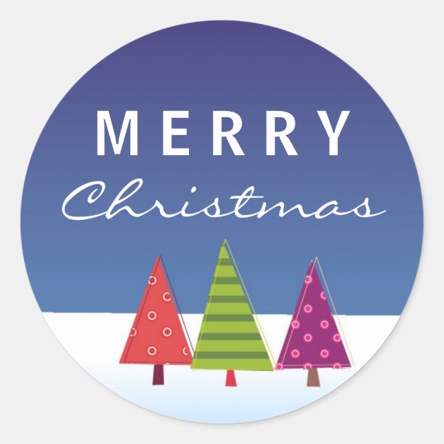 Rond Sticker de Noël Joyeux cool avec arbres abstraits (Devant)