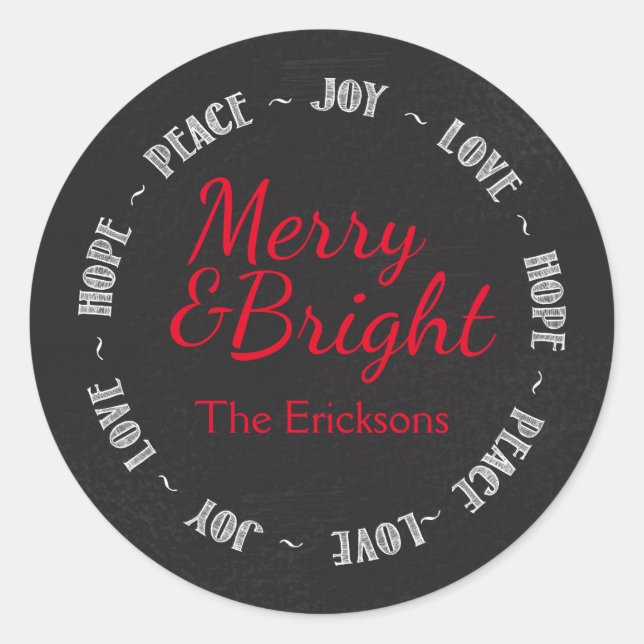 Rond Sticker de Noël Joyeux et Lumineux (Devant)