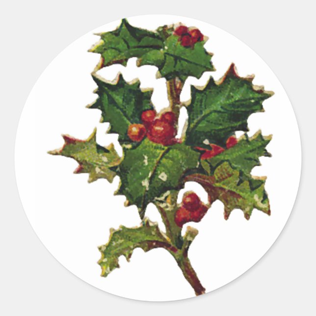 Rond Sticker de Noël KRW Vintage Holly Design (Devant)