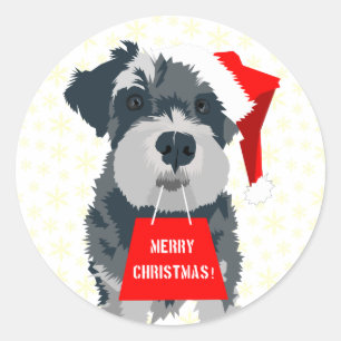 Rond Sticker de Noël Mini Schnauzer Chien Santa Hat