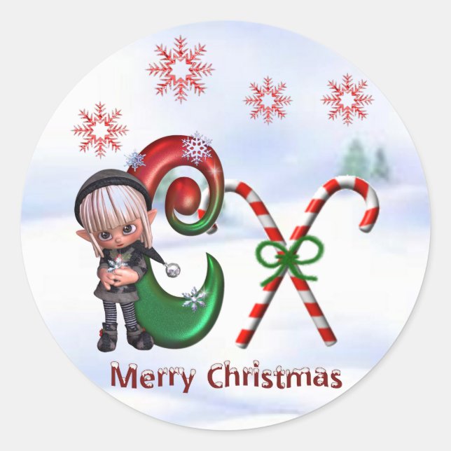 Rond Sticker de Noël Monogramme C (Devant)