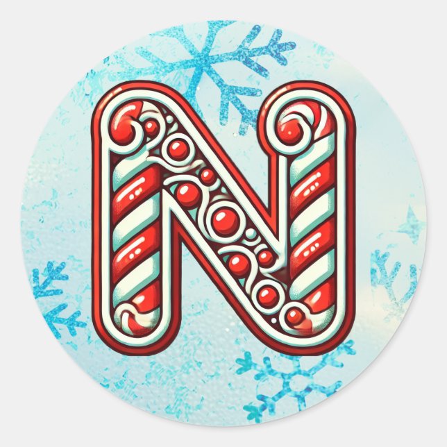 Rond Sticker de Noël "N" sucre de canne, Festive Stripe (Devant)