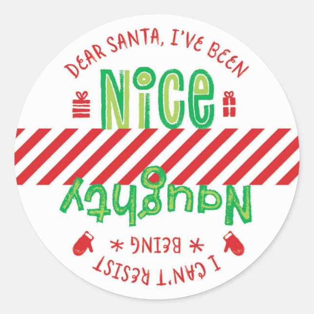 Rond Sticker de Noël Naughty et Nice Père Noël (Devant)