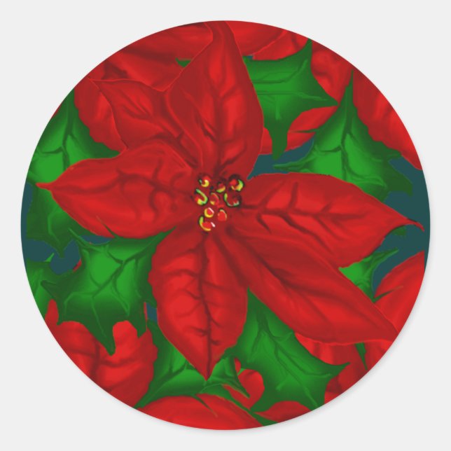 Rond Sticker de Noël Poinsetta (Devant)