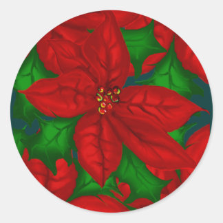 Rond Sticker de Noël Poinsetta