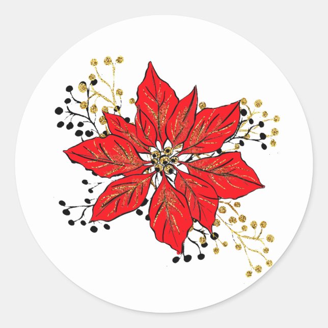 Rond Sticker de Noël Poinsettia (Devant)