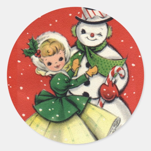 Rond Sticker de Noël pour fille Vintage KRW et Snowman (Devant)
