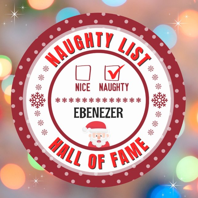 Rond Sticker de Noël Red Naughty ou Nice Hall de la ren (Get the matching Nice sticker for a great couples gift. Merry Christmas!)