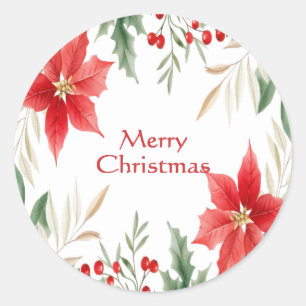 Rond Sticker de Noël Red Poinsettia