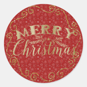 Rond Sticker de Noël Red Snowflake