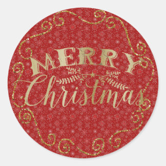 Rond Sticker de Noël Red Snowflake