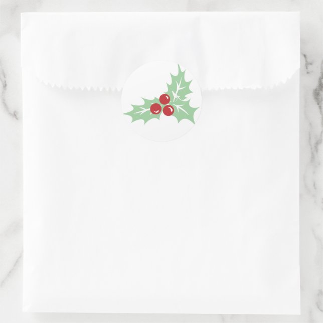 Rond Sticker de Noël rétro Holly Feuilles et Berries (Sac)