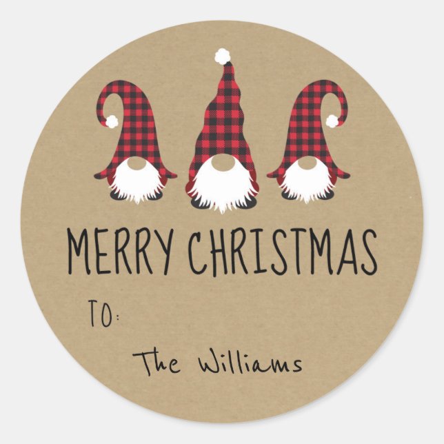 Rond Sticker de Noël Rouge Gnome Joyeux (Devant)