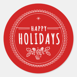 Rond Sticker de Noël rouge moderne Happy Holiday Round