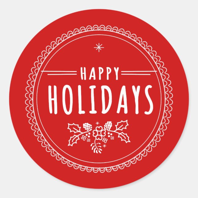 Rond Sticker de Noël rouge moderne Happy Holiday Round (Devant)