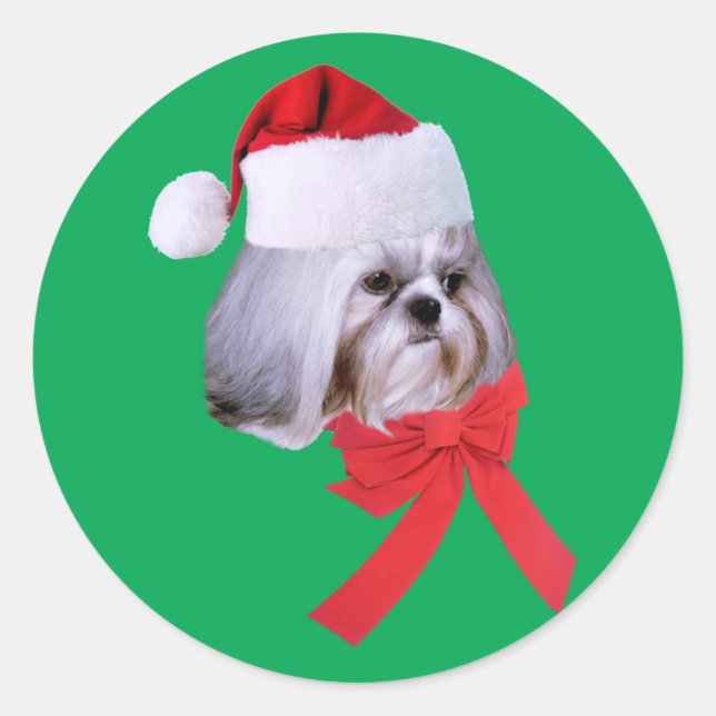 Rond Sticker de Noël Shih Tzu (Devant)
