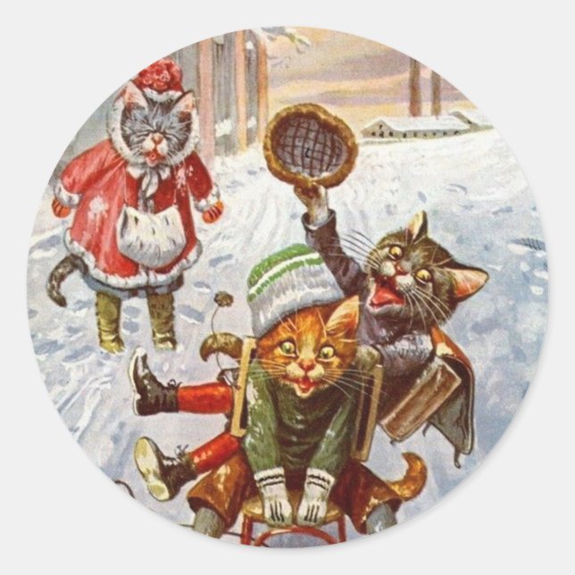 Rond Sticker de Noël Vintage, Arthur Thiele Cats (Devant)