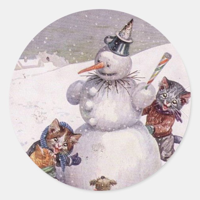 Rond Sticker de Noël Vintage, Arthur Thiele Cats (Devant)
