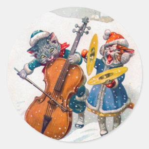 Rond Sticker de Noël Vintage, Arthur Thiele Cats