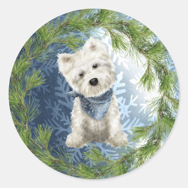 Rond Sticker de Noël West Highland White Terrier (Devant)