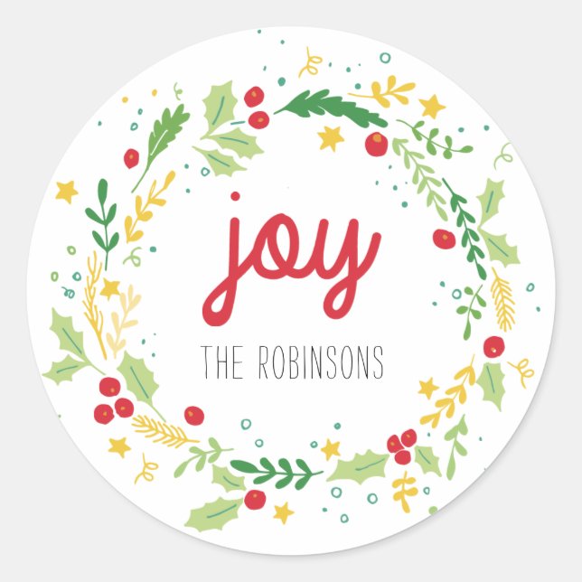 Rond Sticker de Noël Wreath Joy (Devant)