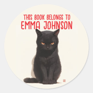 Rond Sticker de nom de chat noir | Retour à l'école