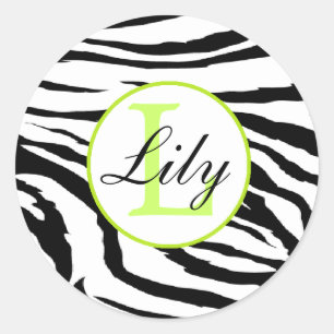 Rond Sticker de nom de monogramme de chaux Zebra
