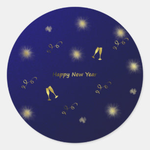 Rond sticker de nouvelle année heureux bleu et or