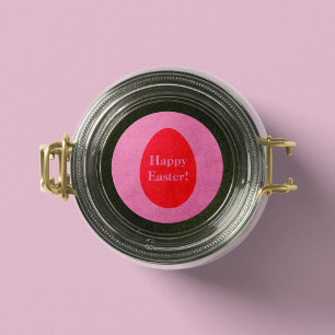 Rond Sticker de Pâques à oeufs rouges et roses minimaux