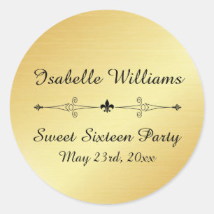 Rond Sticker de partie de Sweet sixteen d'or personnali