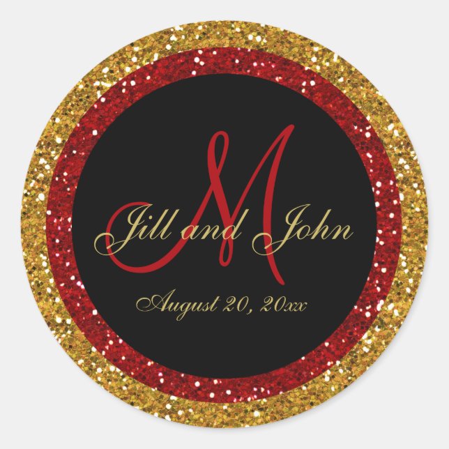 Rond Sticker de parties scintillant or rouge Mariage Mo (Devant)