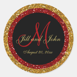 Rond Sticker de parties scintillant or rouge Mariage Mo