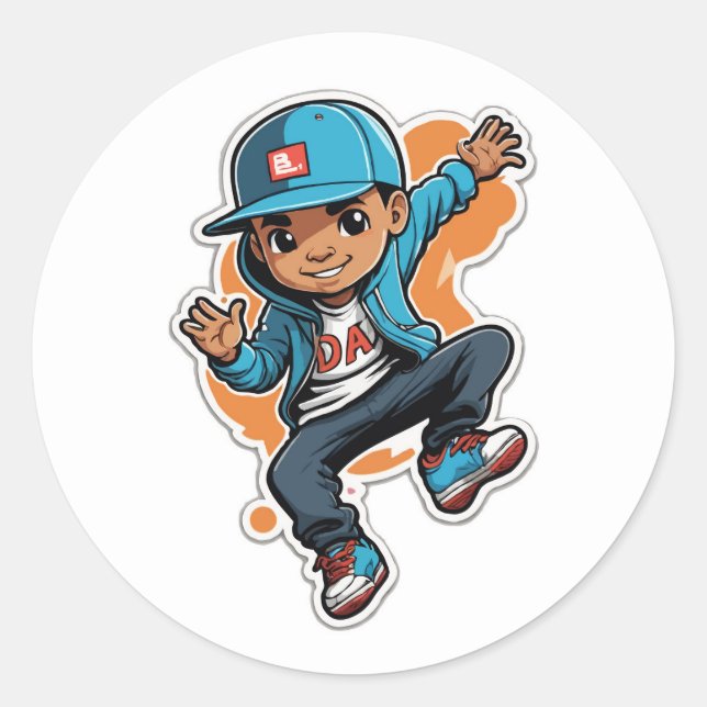 Rond Sticker de personnage de dessin de garçon style ru (Devant)