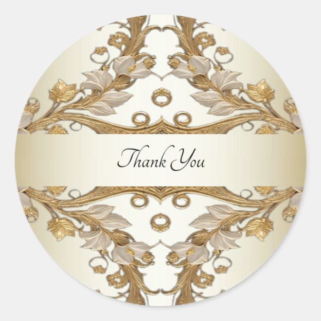 Rond Sticker de phoque d'or décoratif à fleurs blanches (Devant)