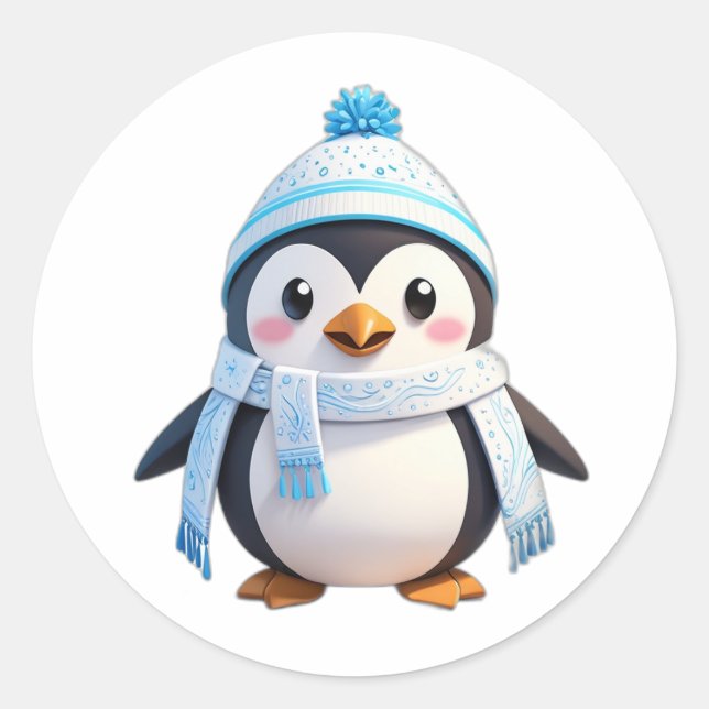 Rond Sticker de pingouin avec foulard et neige (Devant)