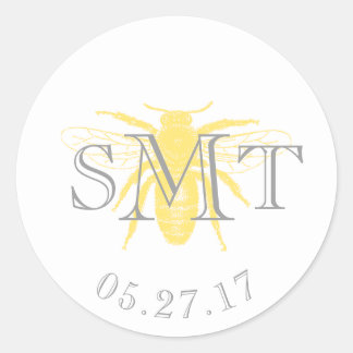 Rond Sticker de préférence d'abeilles monogrammes - gri