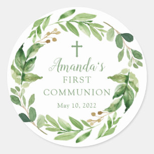 Rond Sticker de première communion à feuilles vertes do