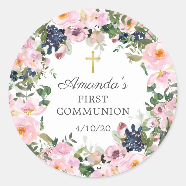 Rond Sticker de première communion pour les Roses et le (Devant)